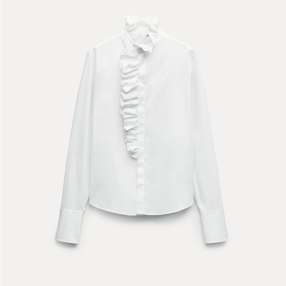 White Ruffled Long Sleeve Top